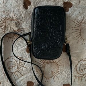 Black Embossed Leather Crossbody Bag